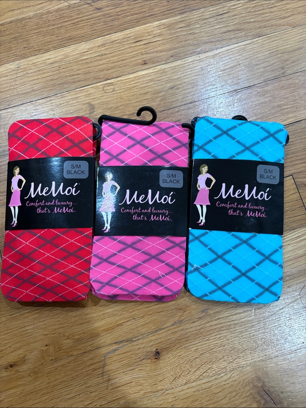 Women’s size small MeMoi Argyle Knee High Socks - Red, Pink, Blue (Set of 3)